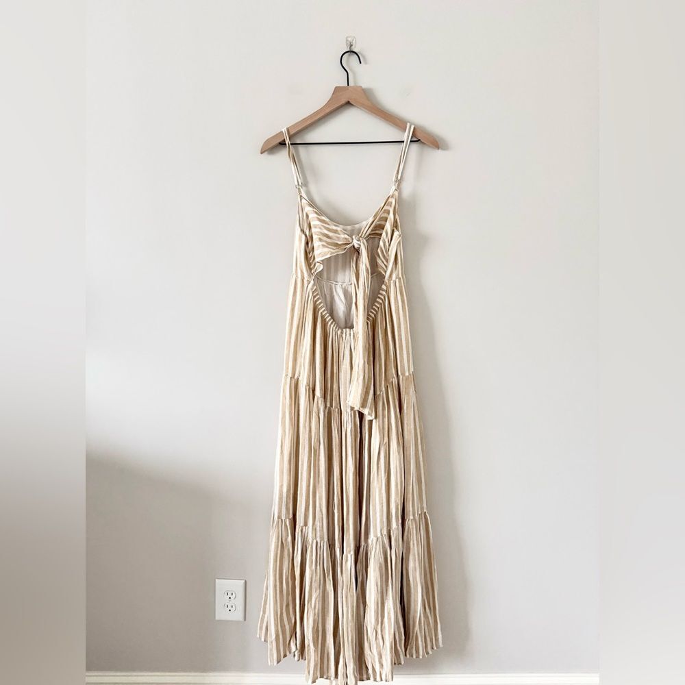 NWT Elan Curry Stripe Linen Blend Midi Dress in Tan and Cream Stripe Size M - Picture 5 of 8